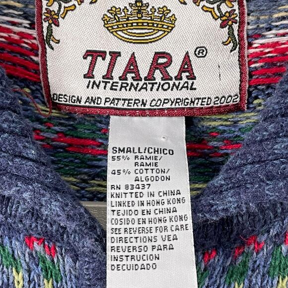 Vintage 90s Fair Isle Full Zip Cardigan Sweater Jacket Grandma Whimsy Twee Mod S - Picture 5 of 6